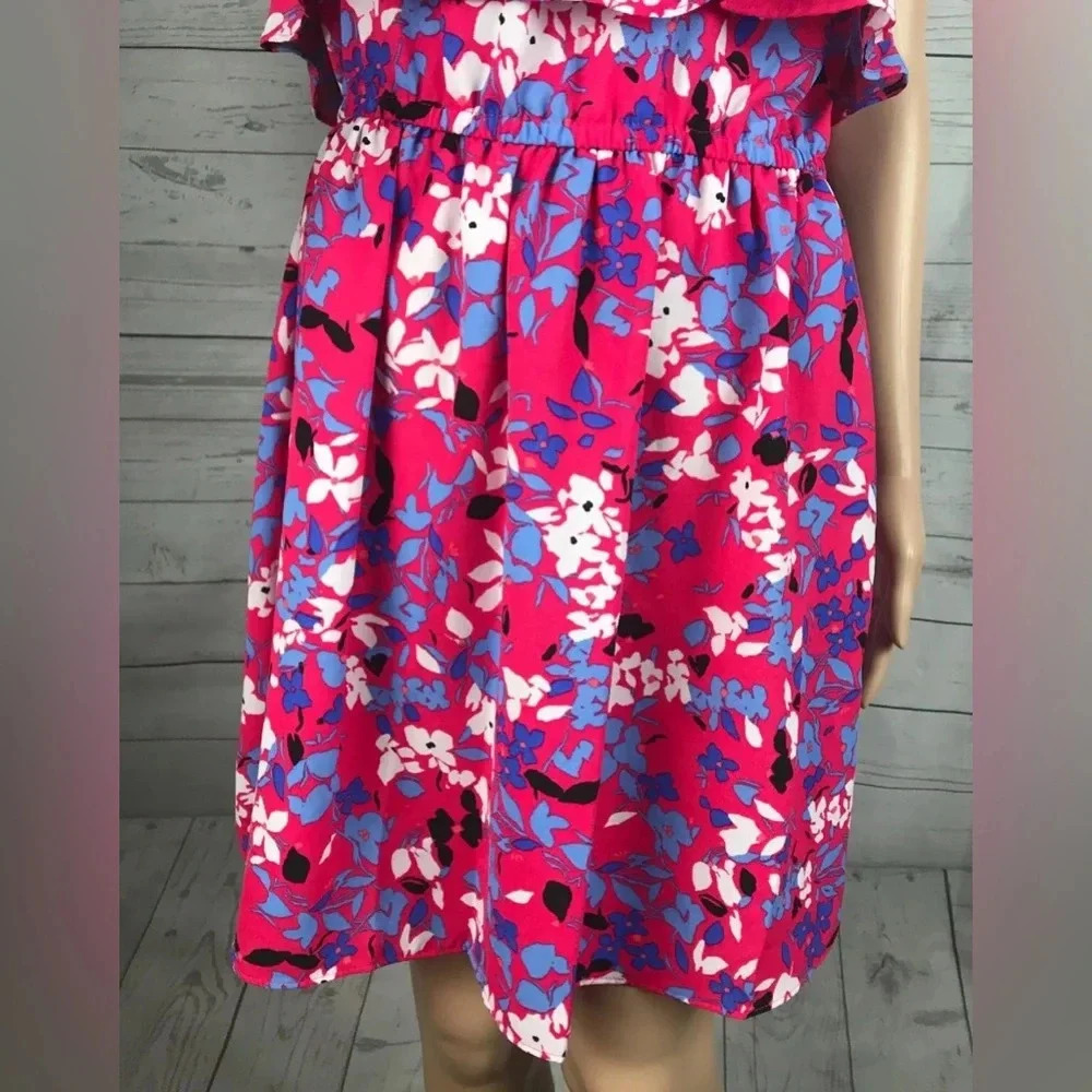 Elle Sundress Large Pink Purple Floral Print Ruffled Cute Casual Dress Summer - Picture 12 of 15